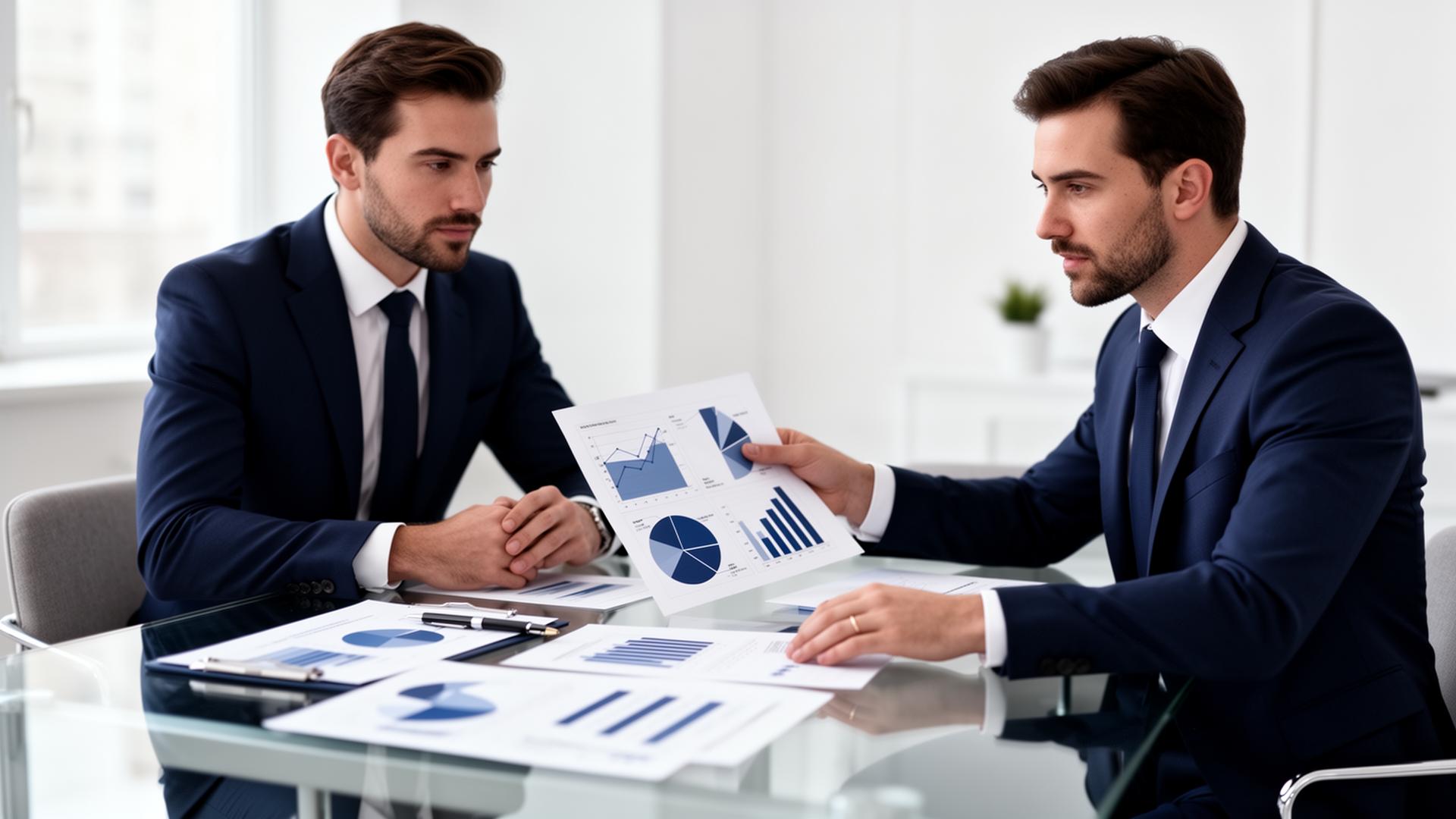 Two consultants reviewing strategy documents